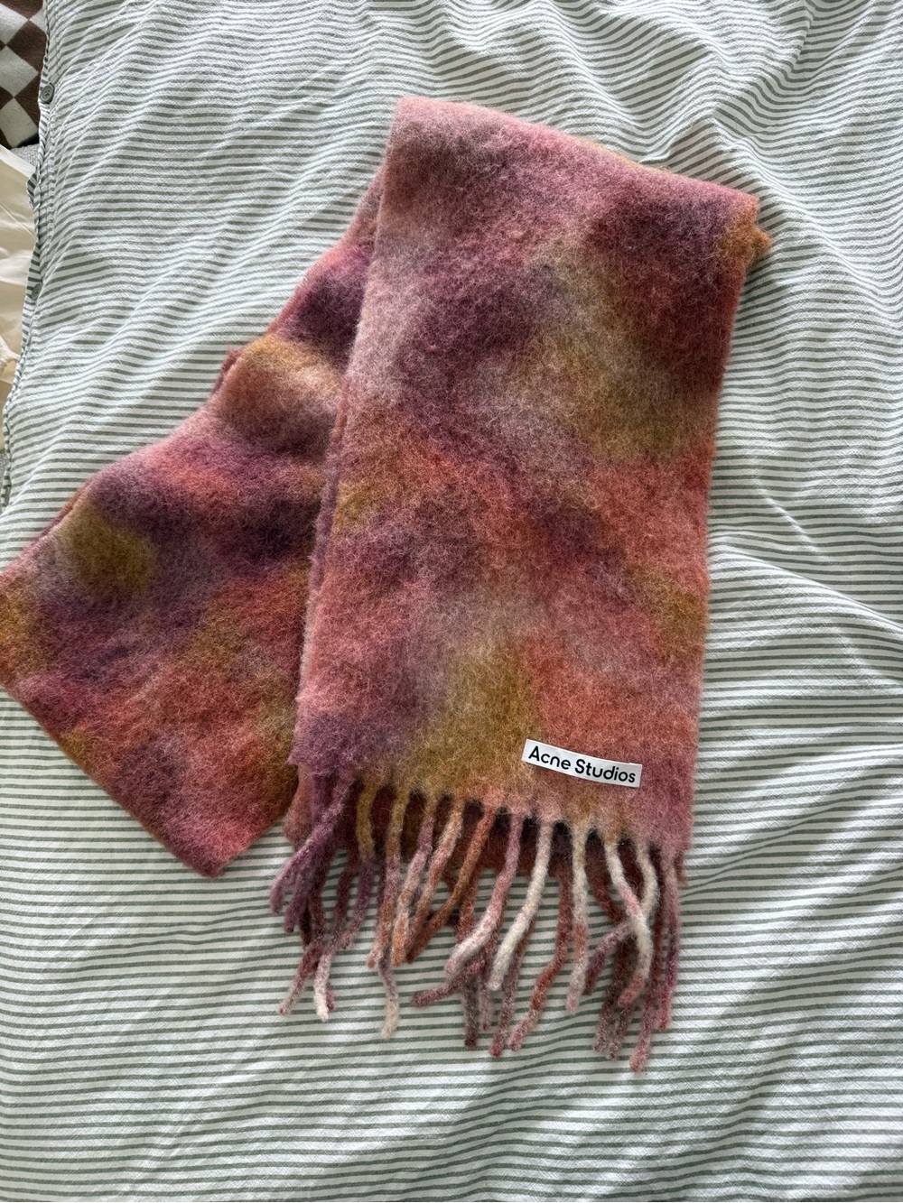 Acne Studios Pink Multi-Color Mohair Blend Fringe Scarf